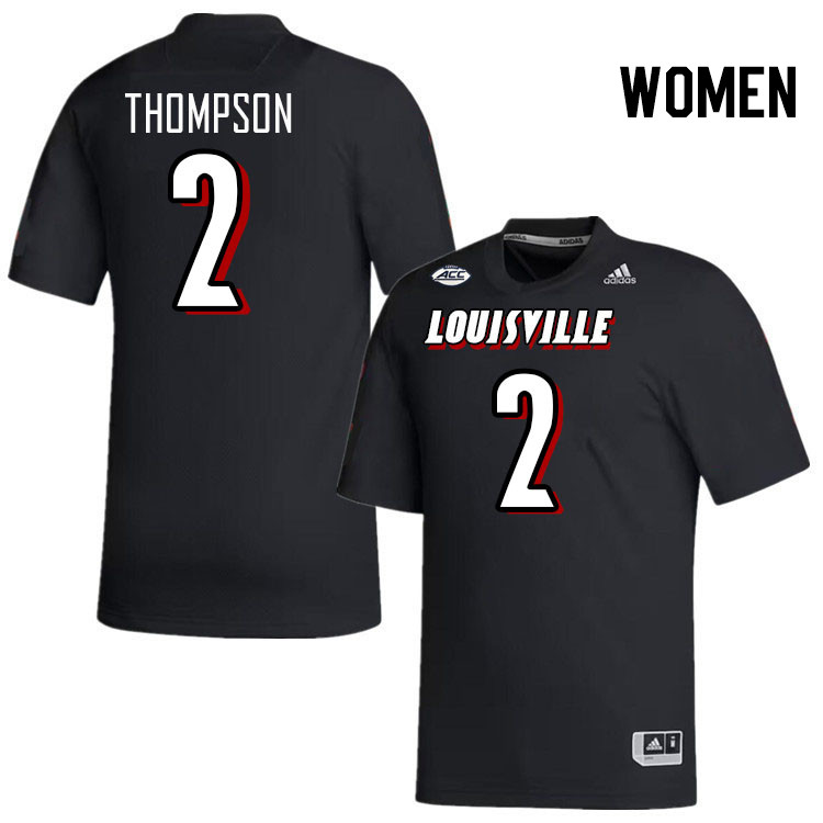 Women #2 Jadon Thompson Louisville Cardinals College Football Jerseys Stitched-Black